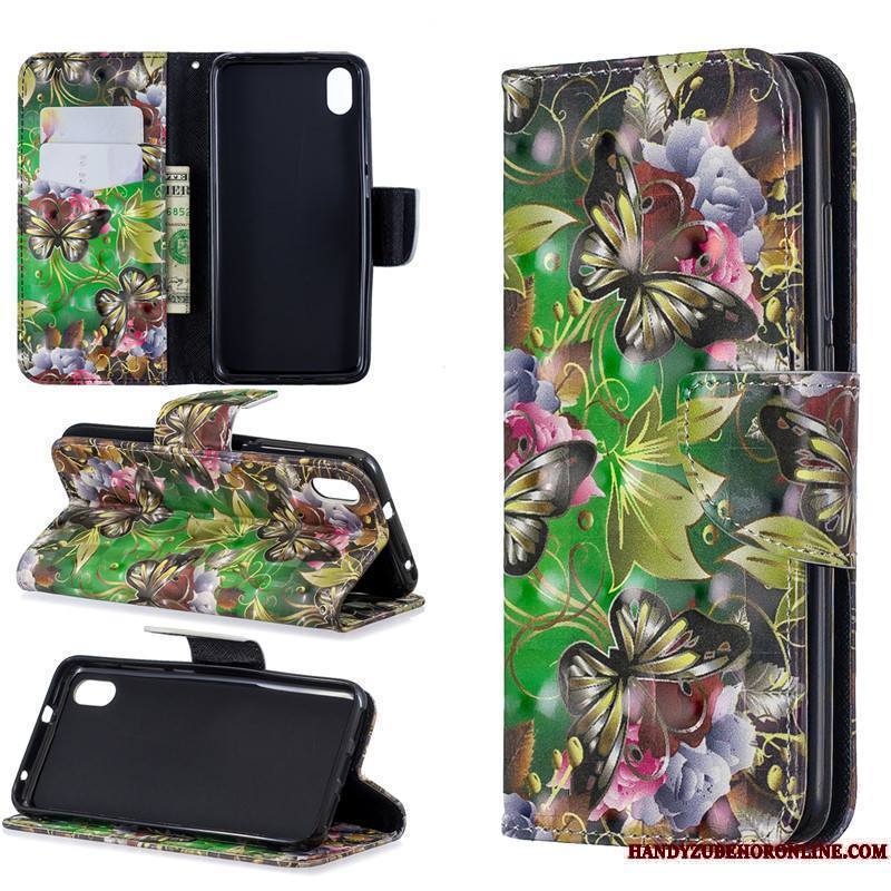 Redmi 7a Coque Incassable Téléphone Portable Protection Vert Dessin Animé Étui En Cuir Rouge