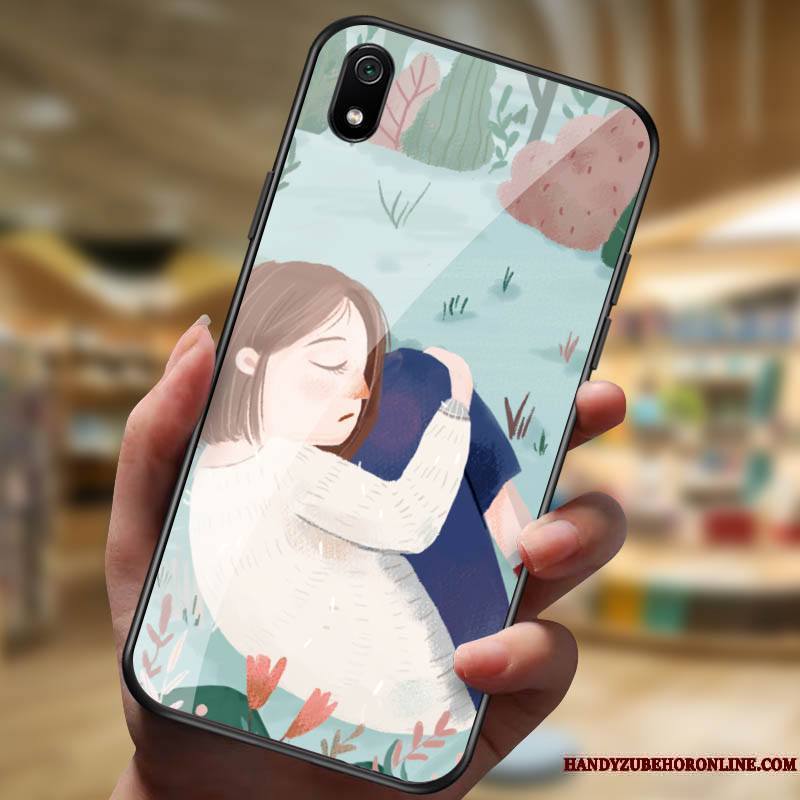 Redmi 7a Dessin Animé Noir Créatif Étui Coque De Téléphone Difficile Verre