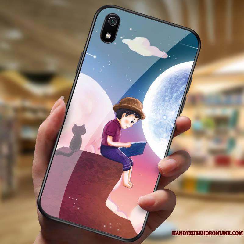 Redmi 7a Dessin Animé Noir Créatif Étui Coque De Téléphone Difficile Verre