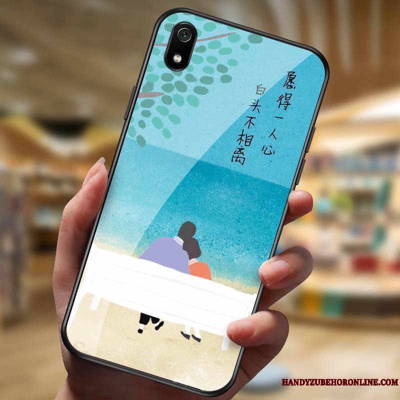 Redmi 7a Dessin Animé Noir Créatif Étui Coque De Téléphone Difficile Verre