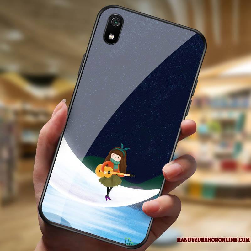 Redmi 7a Dessin Animé Noir Créatif Étui Coque De Téléphone Difficile Verre