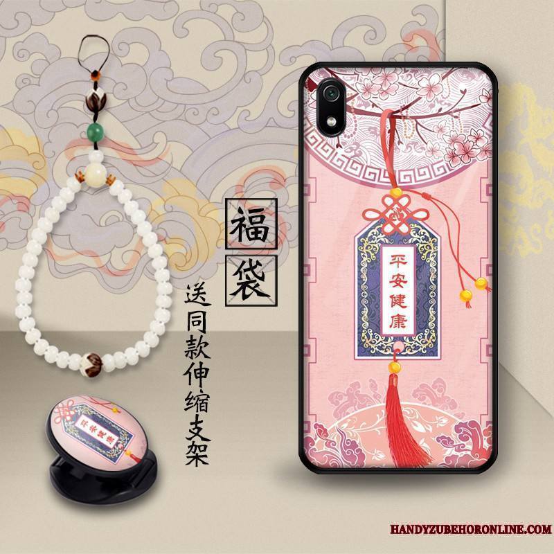 Redmi 7a Tendance Verre Rouge Coque De Téléphone Créatif Dragon Support