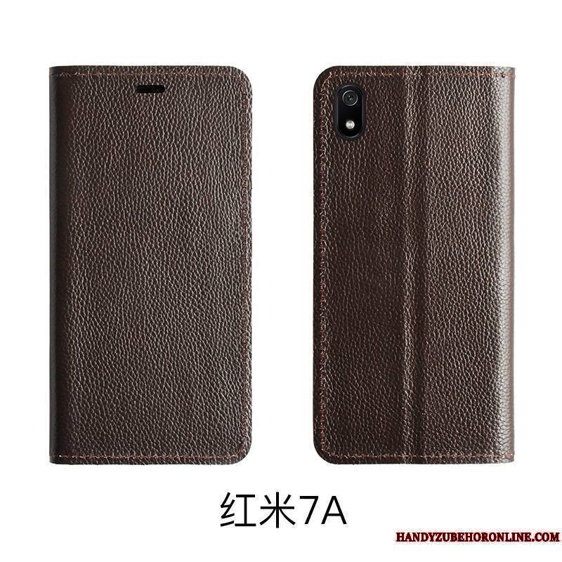 Redmi 7a Étui Cuir Véritable Modèle Fleurie Protection Support Coque De Téléphone Petit