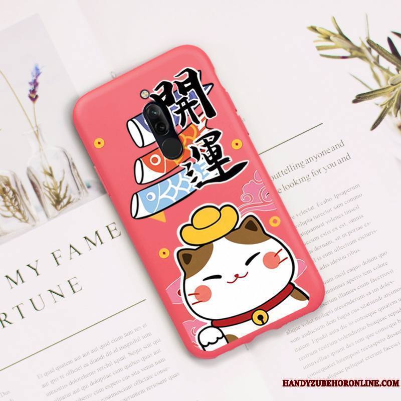 Redmi 8 Coque Rouge Rose Protection Très Mince Chat Étui Dessin Animé