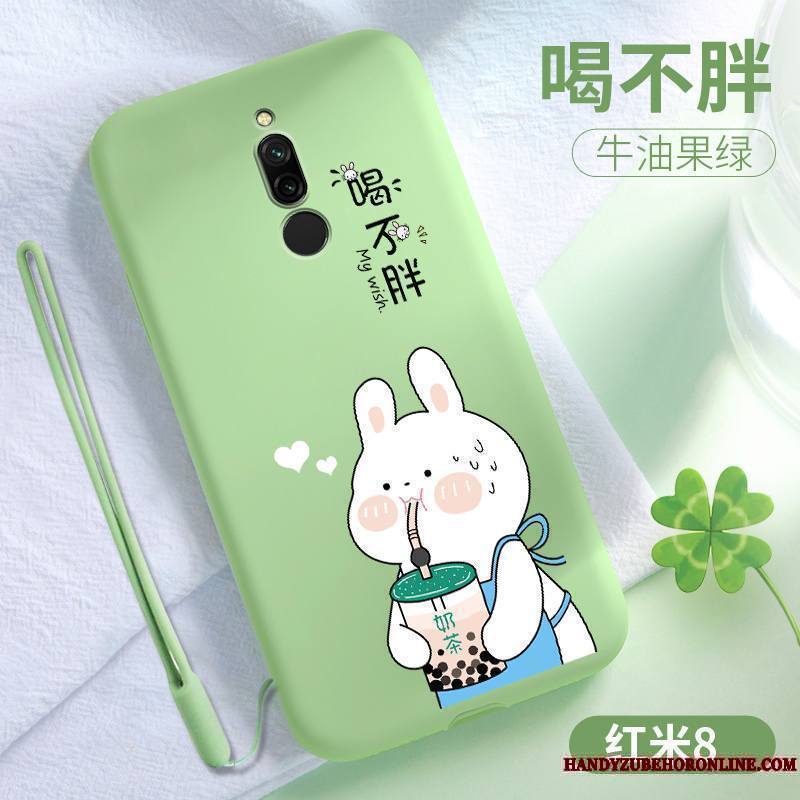 Redmi 8 Coque Téléphone Portable Délavé En Daim Membrane Petit Vert Étui Incassable