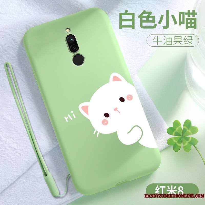 Redmi 8 Coque Téléphone Portable Délavé En Daim Membrane Petit Vert Étui Incassable