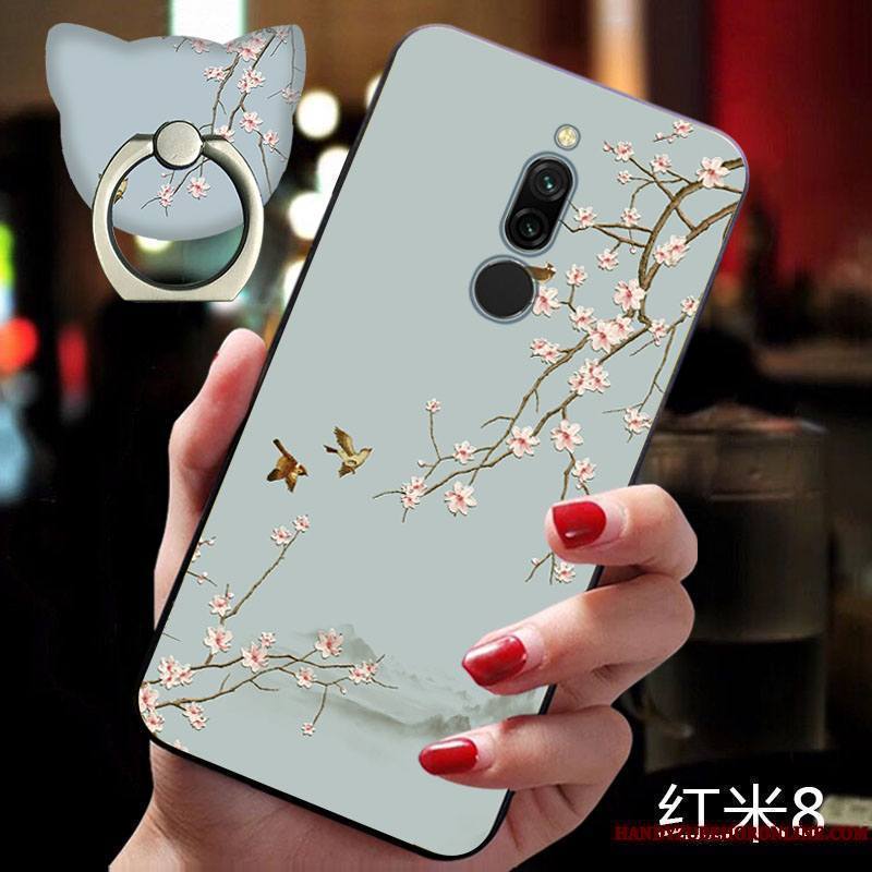 Redmi 8 Fluide Doux Protection Net Rouge Tendance Style Chinois Coque De Téléphone