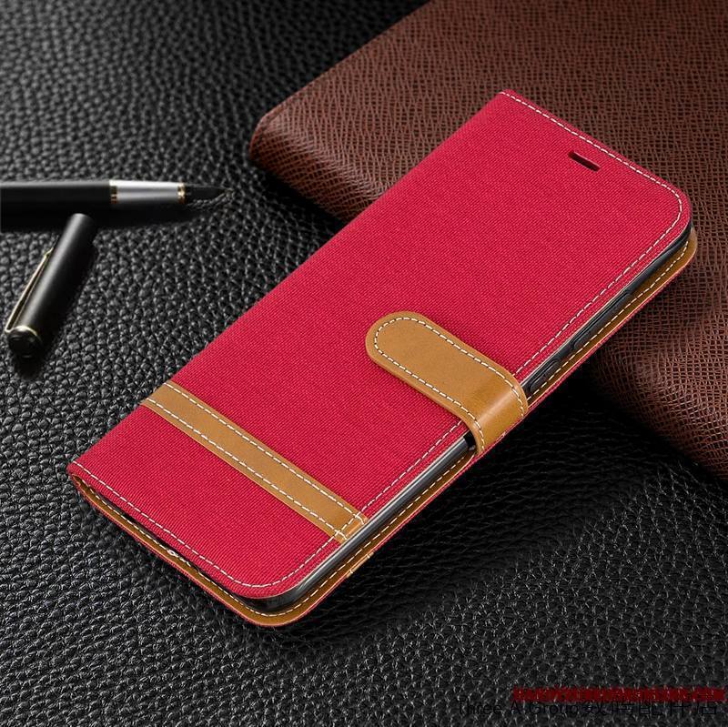 Redmi 8 Housse Business Étui En Cuir Coque De Téléphone Rouge Carte Petit