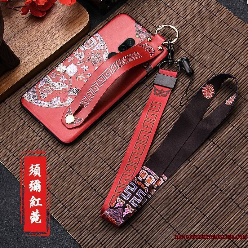 Redmi 8 Rouge Petit Créatif Style Chinois Délavé En Daim Coque De Téléphone Personnalité