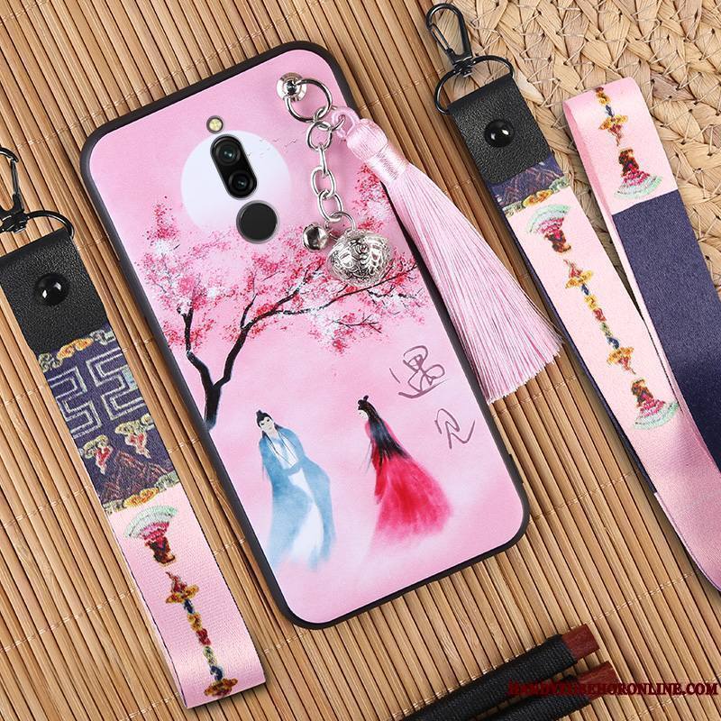 Redmi 8 Style Chinois Protection Fluide Doux Coque De Téléphone Créatif Rose Silicone