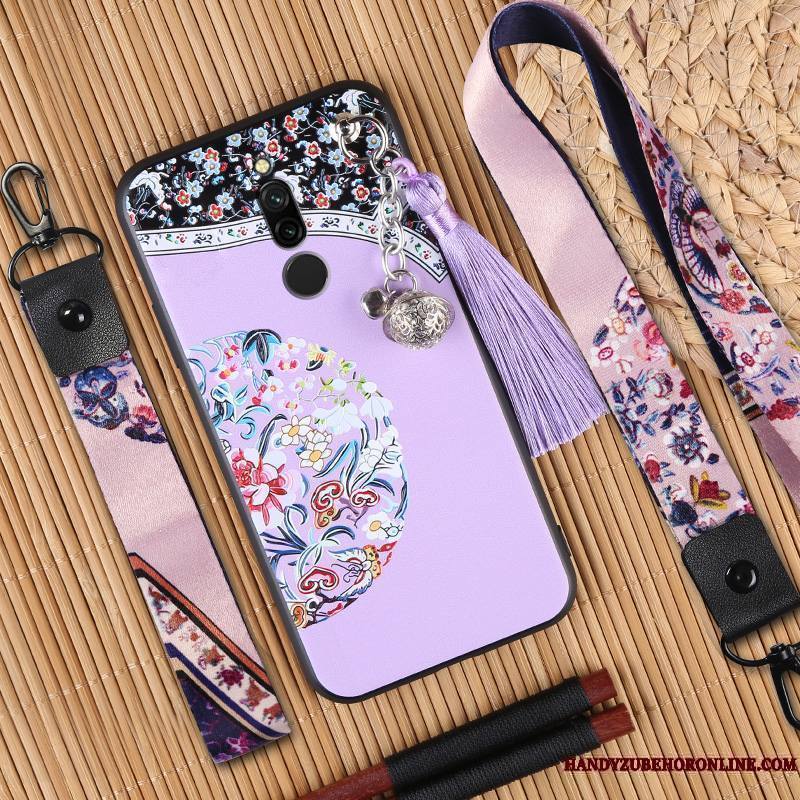 Redmi 8 Style Chinois Protection Fluide Doux Coque De Téléphone Créatif Rose Silicone