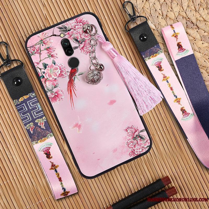 Redmi 8 Style Chinois Protection Fluide Doux Coque De Téléphone Créatif Rose Silicone