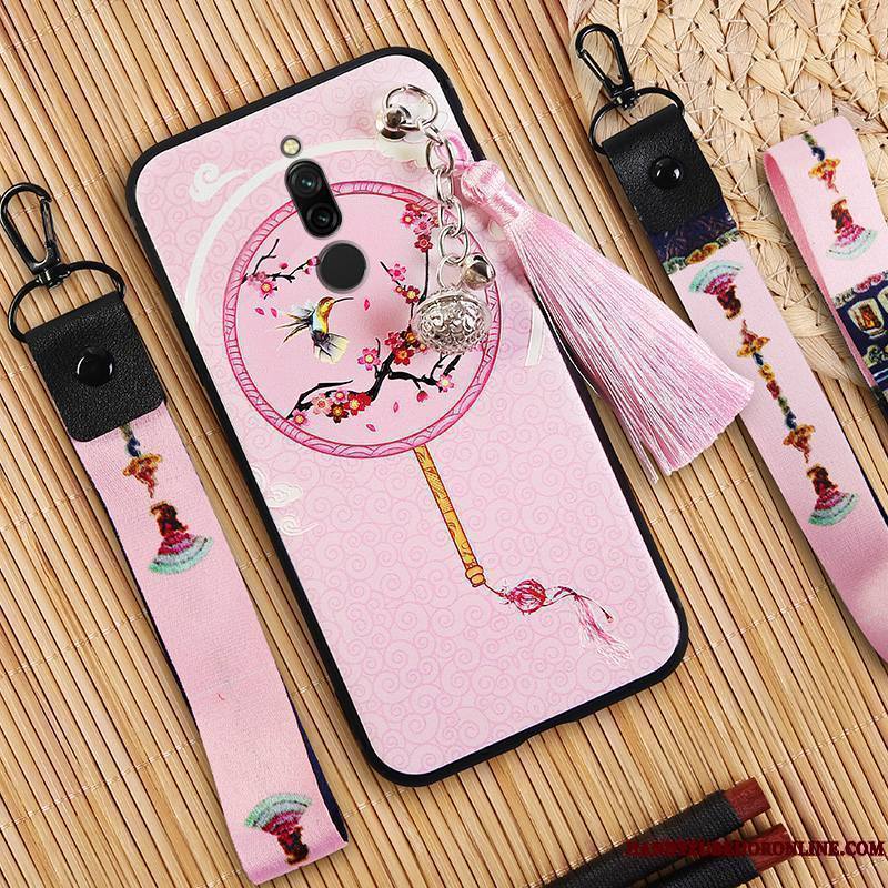 Redmi 8 Style Chinois Protection Fluide Doux Coque De Téléphone Créatif Rose Silicone