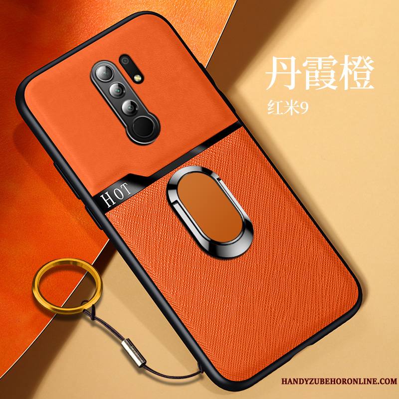 Redmi 9 Anneau Très Mince Incassable Tout Compris Tendance Orange Coque De Téléphone