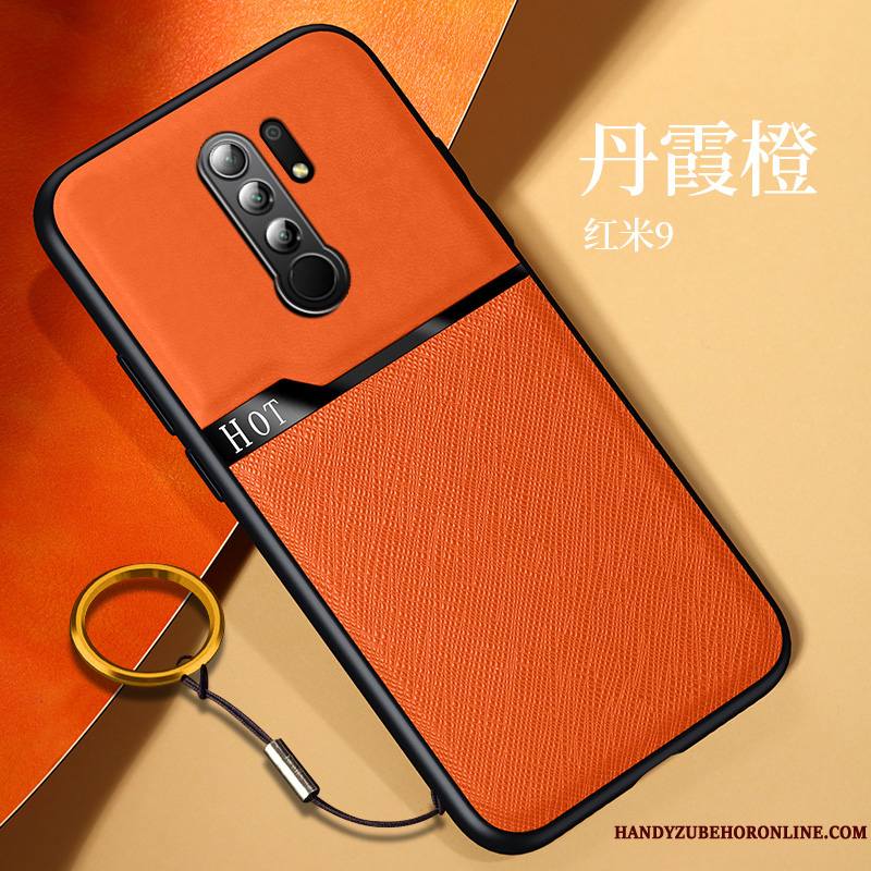 Redmi 9 Anneau Très Mince Incassable Tout Compris Tendance Orange Coque De Téléphone