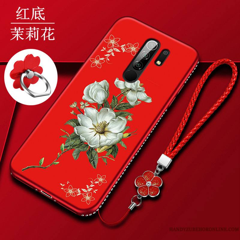 Redmi 9 Coque Art Fleur Noir Petit Tendance Fluide Doux