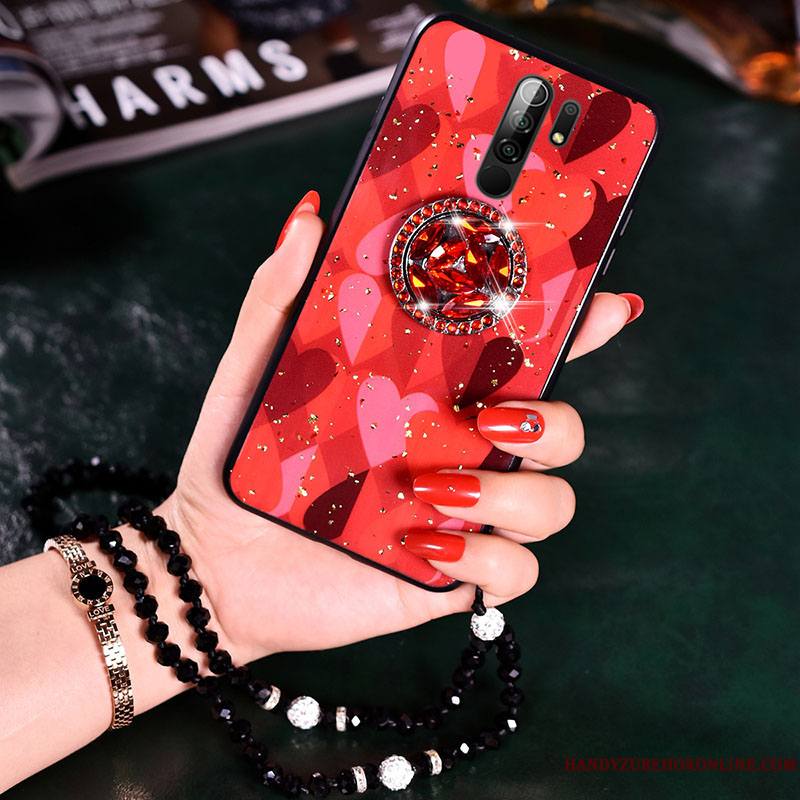 Redmi 9 Coque Charmant Silicone Créatif Rose Protection Tout Compris Étui