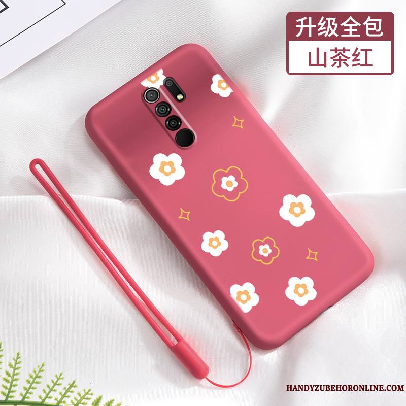 Redmi 9 Coque Délavé En Daim Tendance Incassable Fleurs Tout Compris Étui Petit