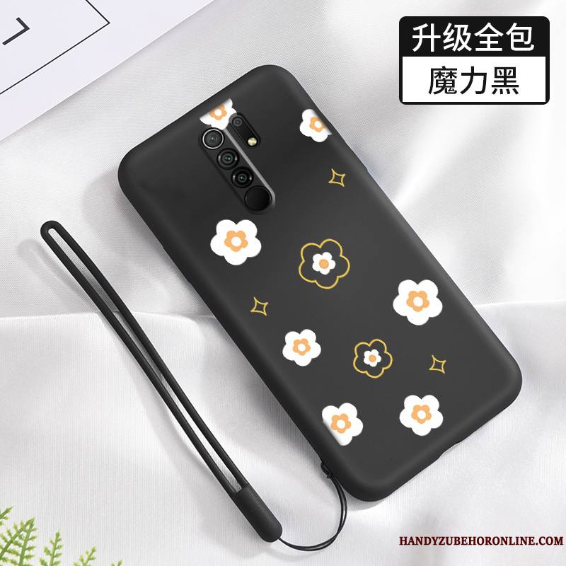 Redmi 9 Coque Délavé En Daim Tendance Incassable Fleurs Tout Compris Étui Petit