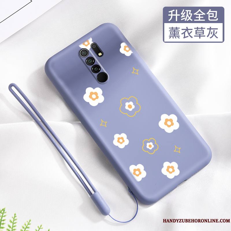 Redmi 9 Coque Délavé En Daim Tendance Incassable Fleurs Tout Compris Étui Petit