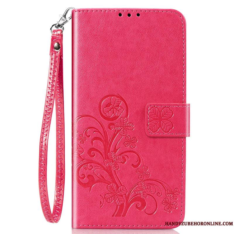 Redmi 9 Coque Housse Ornements Suspendus Rose Étui En Cuir Protection Tout Compris Rouge