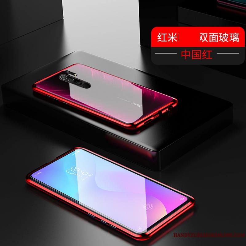 Redmi 9 Étui Coque De Téléphone Magnétisme Petit Verre Tout Compris Rouge