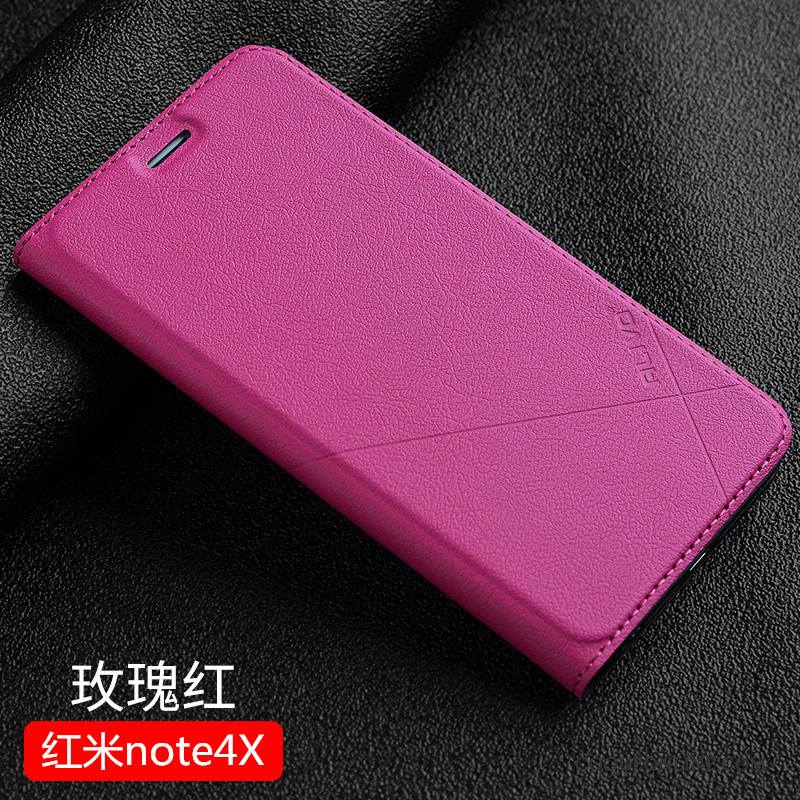 Redmi Note 4x Coque Petit Rouge Étui En Cuir Incassable Protection Or Clamshell