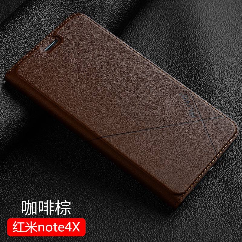 Redmi Note 4x Coque Petit Rouge Étui En Cuir Incassable Protection Or Clamshell