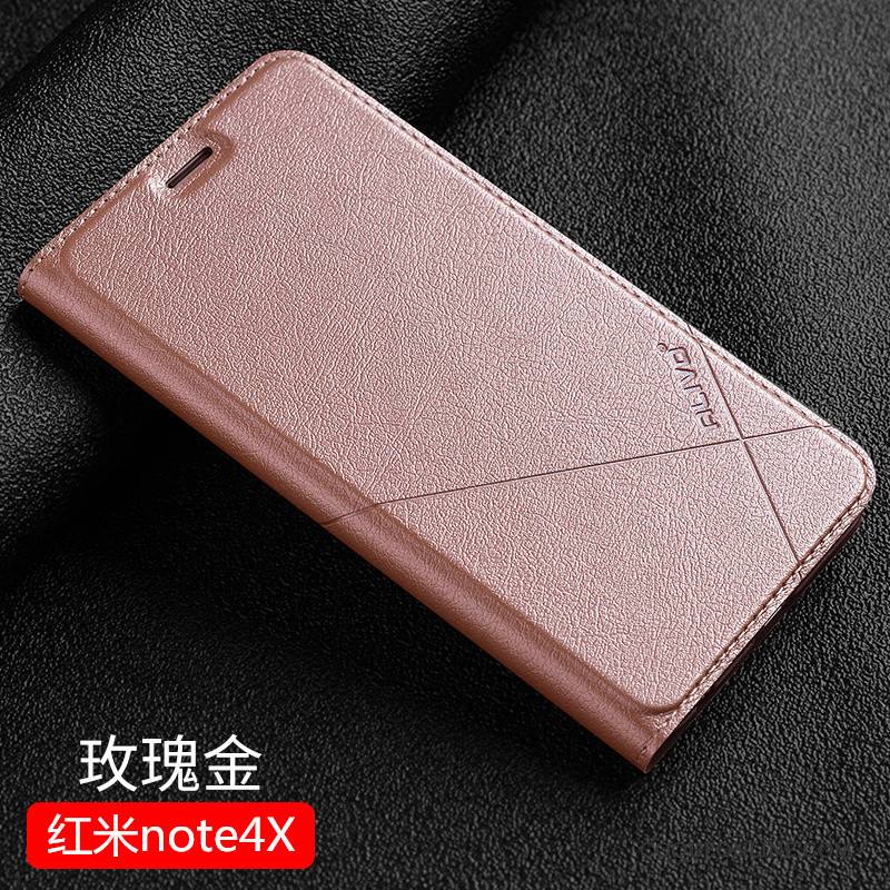 Redmi Note 4x Coque Petit Rouge Étui En Cuir Incassable Protection Or Clamshell