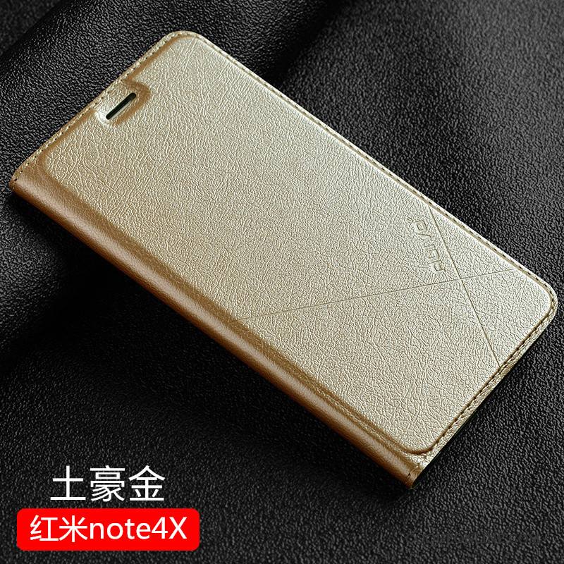 Redmi Note 4x Coque Petit Rouge Étui En Cuir Incassable Protection Or Clamshell