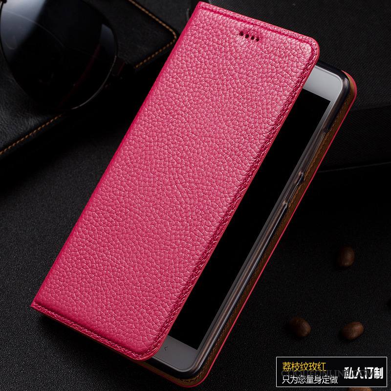 Redmi Note 4x Incassable Téléphone Portable Cuir Véritable Rouge Coque De Téléphone Étui Litchi