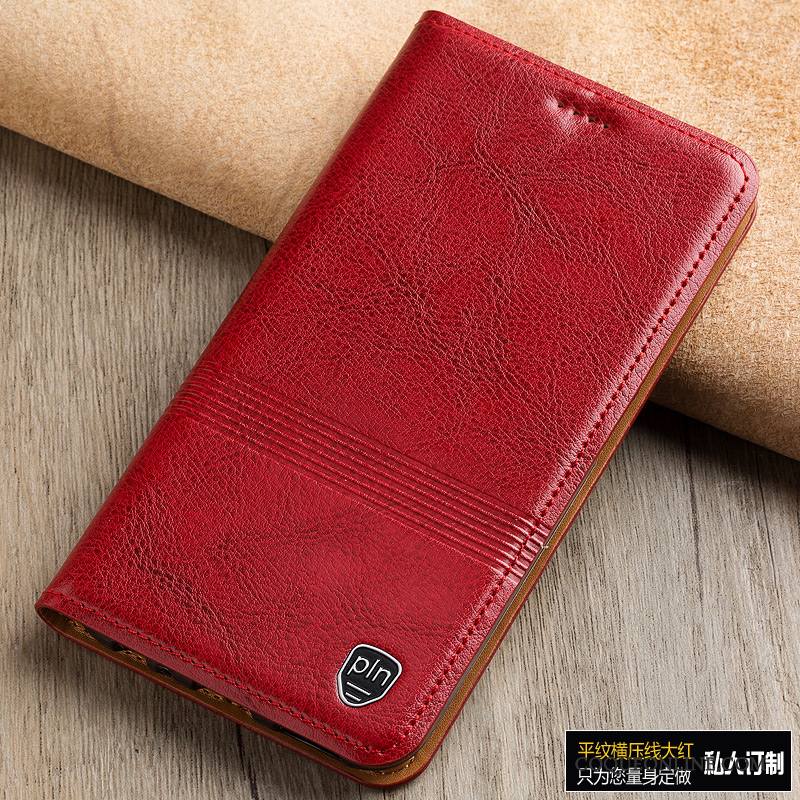 Redmi Note 5 Coque De Téléphone Étui En Cuir Housse Téléphone Portable Rouge Cuir Véritable Protection