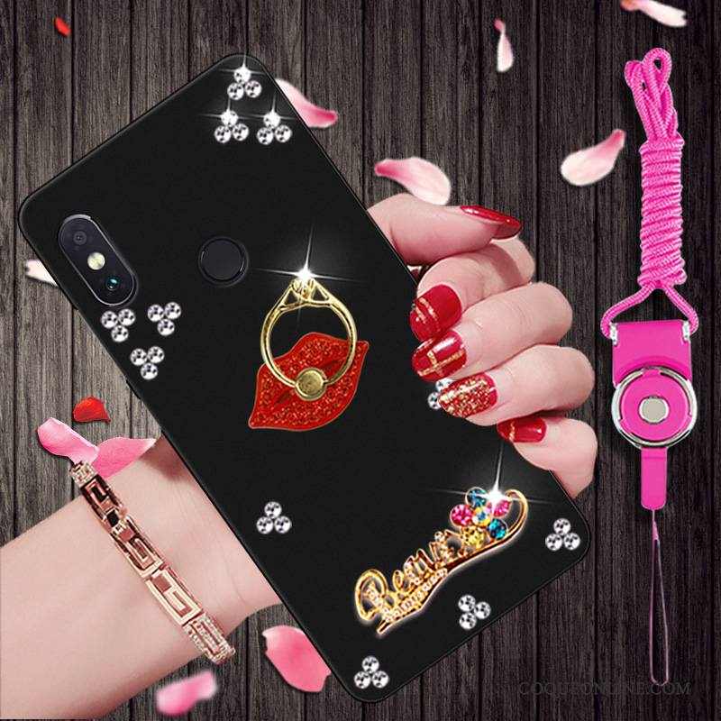 Redmi Note 5 Pro Petit Noir Rouge Étui Strass Fluide Doux Coque