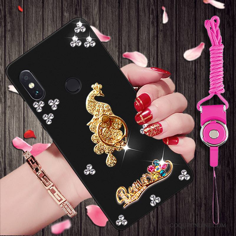 Redmi Note 5 Pro Petit Noir Rouge Étui Strass Fluide Doux Coque