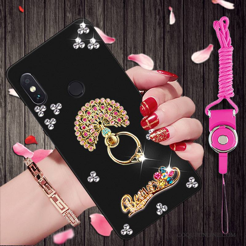 Redmi Note 5 Pro Petit Noir Rouge Étui Strass Fluide Doux Coque