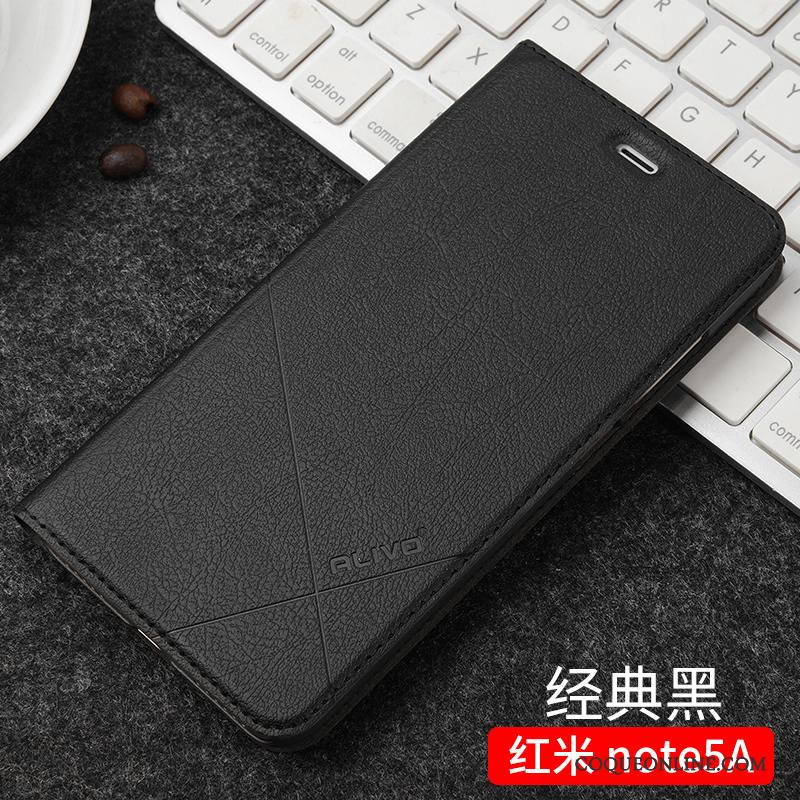 Redmi Note 5a Incassable Petit Étui En Cuir Clamshell Marron Coque De Téléphone Rouge