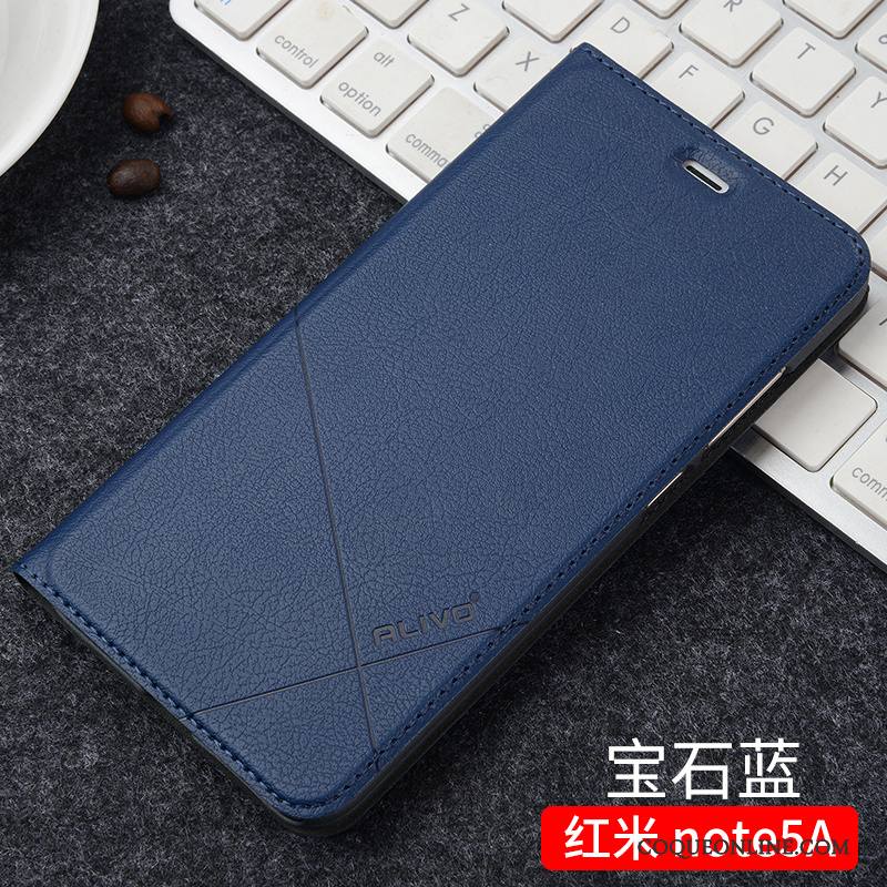 Redmi Note 5a Incassable Petit Étui En Cuir Clamshell Marron Coque De Téléphone Rouge