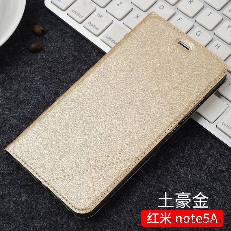 Redmi Note 5a Incassable Petit Étui En Cuir Clamshell Marron Coque De Téléphone Rouge