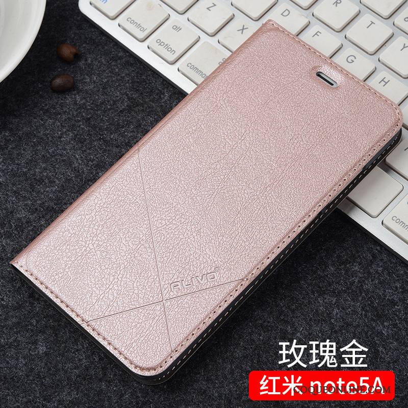 Redmi Note 5a Incassable Petit Étui En Cuir Clamshell Marron Coque De Téléphone Rouge