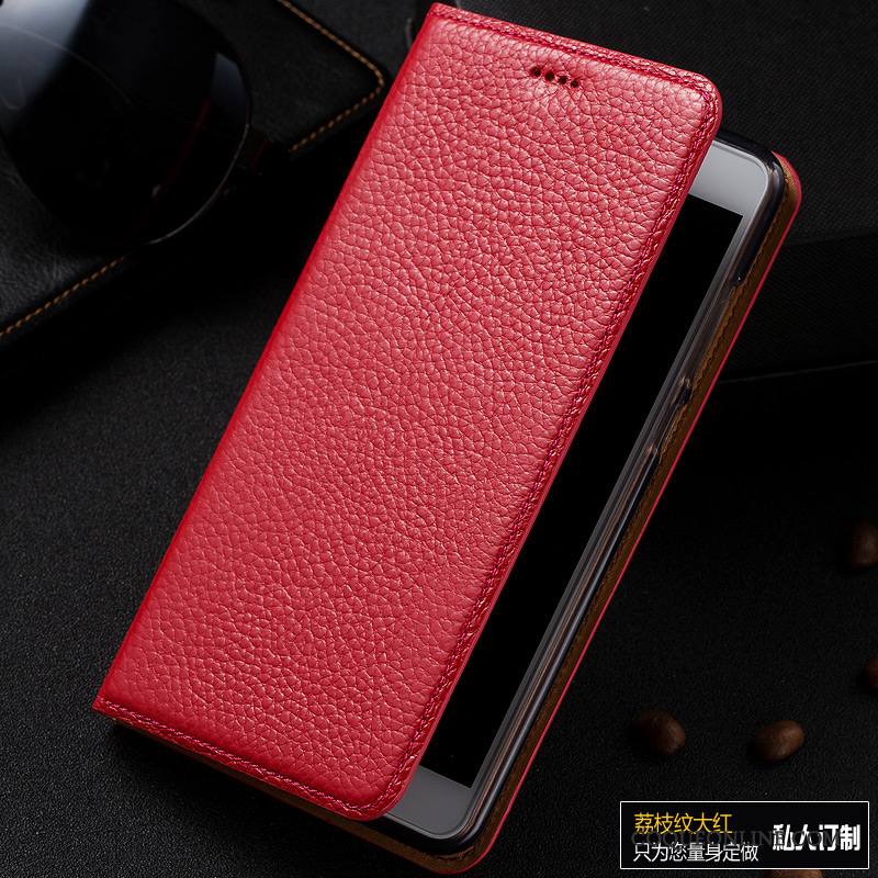 Redmi Note 5a Litchi Étui Coque De Téléphone Rouge Petit Haute Cuir Véritable