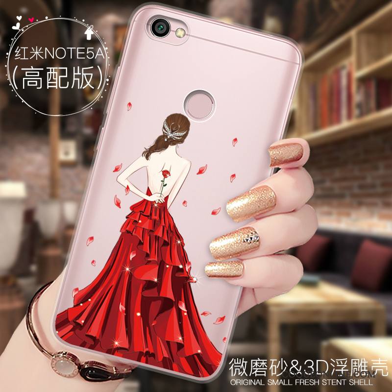 Redmi Note 5a Ornements Suspendus Dessin Animé Incassable Tout Compris Coque De Téléphone Silicone Rouge