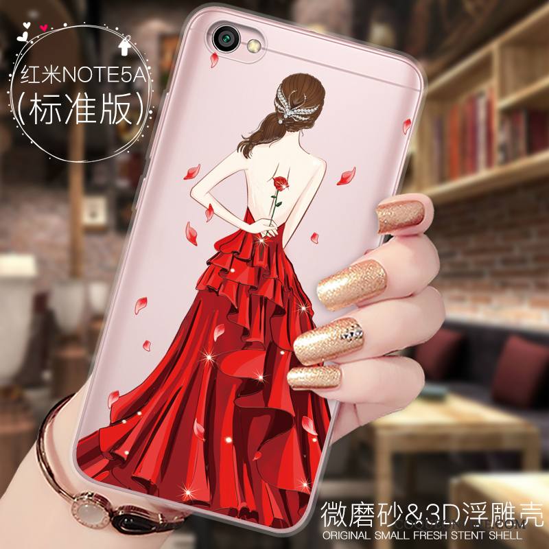 Redmi Note 5a Ornements Suspendus Dessin Animé Incassable Tout Compris Coque De Téléphone Silicone Rouge