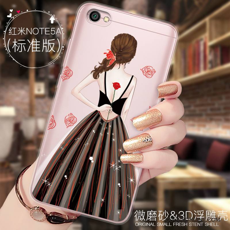 Redmi Note 5a Ornements Suspendus Dessin Animé Incassable Tout Compris Coque De Téléphone Silicone Rouge