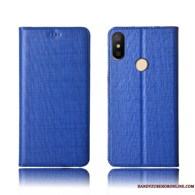 Redmi Note 6 Pro Coque Bleu Étui Étui En Cuir Tout Compris Incassable Cuir Véritable Silicone