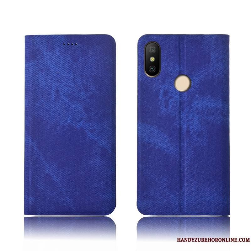 Redmi Note 6 Pro Coque Rouge Étui En Cuir Clamshell Nouveau Incassable Protection Denim