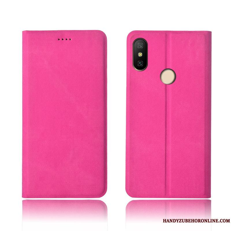 Redmi Note 6 Pro Coque Rouge Étui En Cuir Clamshell Nouveau Incassable Protection Denim