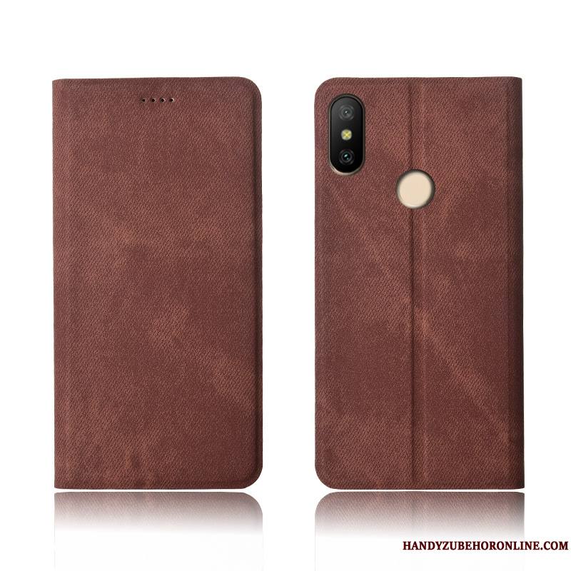 Redmi Note 6 Pro Coque Rouge Étui En Cuir Clamshell Nouveau Incassable Protection Denim