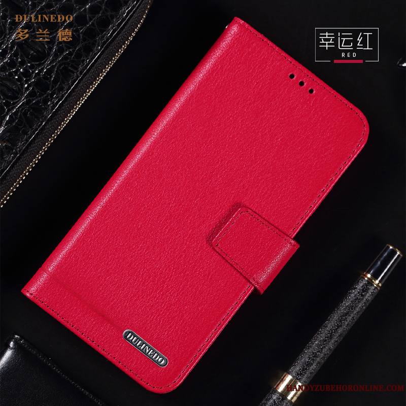 Redmi Note 6 Pro Coque Rouge Étui En Cuir Petit Invisible Tout Compris Support Incassable