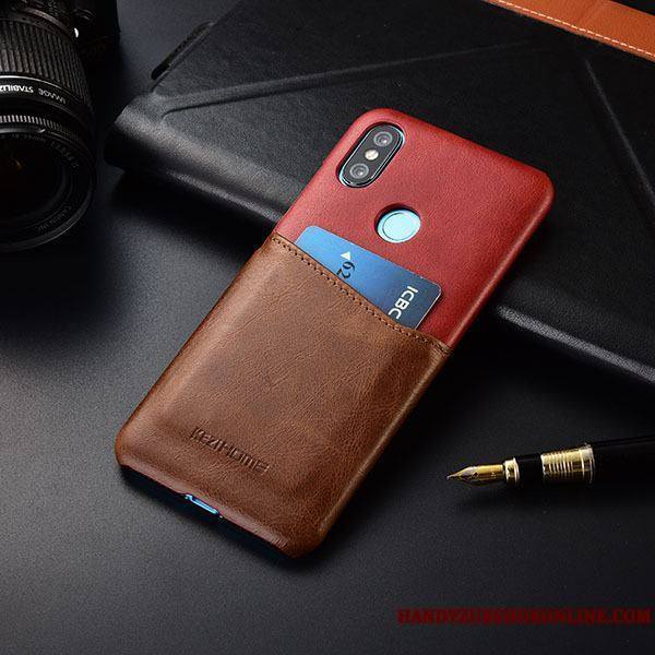 Redmi Note 6 Pro Petit Étui Carte Rouge Couture Couleurs Coque De Téléphone Protection