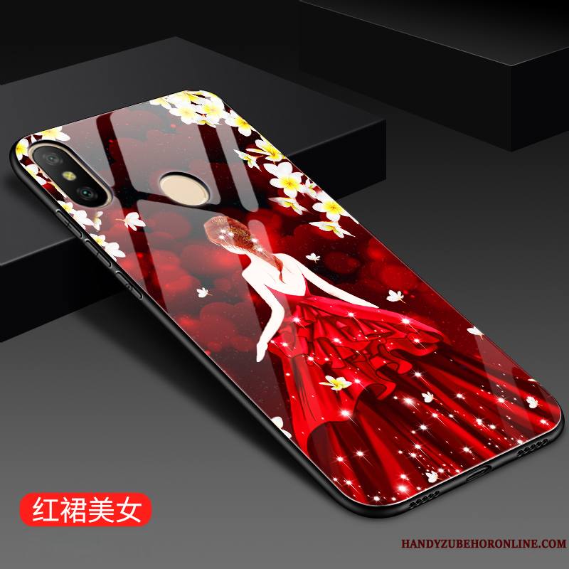 Redmi Note 6 Pro Verre Trempé Coque De Téléphone Rouge Petit Peinture Bleu